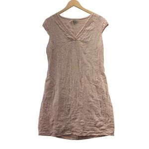 Womens Pink Linen‎ Embroidered Dress Size Large Made in Italy Boho Cottagecore